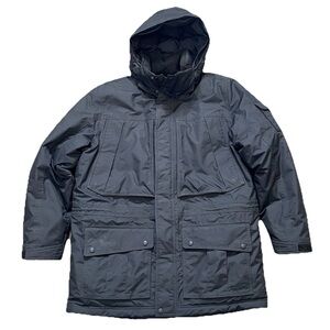 L.L. Bean Men's Down Parka Black L Goose Down Hood Winter Jacket Flawed